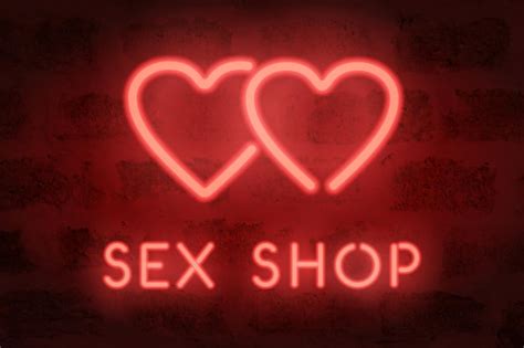 Signe De Vecteur De Sex Shop Au N On Sur Le Mur Coeurs Rougeoyants