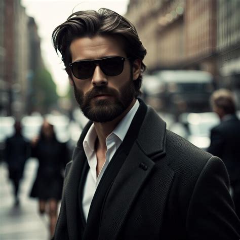 Premium Photo A Young Hipster Man In Black Suit Black Beard And