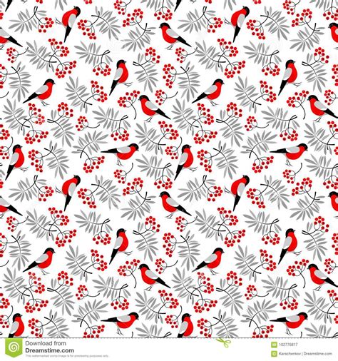 Bullfinch Birds Seamless Pattern Stock Illustration Illustration Of