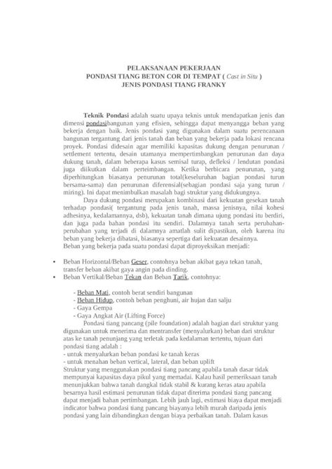 Pelaksanaan Pekerjaan Pondasi Tiang Beton Cor Di Tempat Cast In Situ