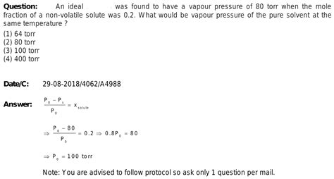 96 An Ideal Solution Was Found To Have A Vapour Pressure Of 80 Torr