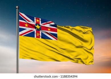 Niue Flag Waving Against Clean Blue Stock Photo Edit Now