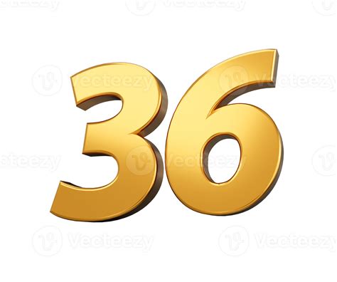 Gold number 36 Thirty six shiny 3d number 36 made of gold 3d