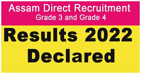 Assam Direct Recruitment Grade 3 And Grade 4 Results 2022 Check Result