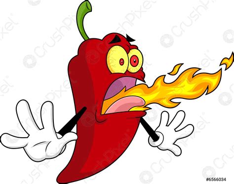 Funny Hot Chili Pepper Cartoon Character Breathing Fire Stock Vector Crushpixel