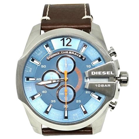 Diesel Dz4458 Mega Chief Chronograph Brown Leather Strap Watch In Blue