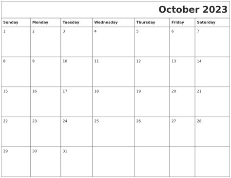 October Calendar Free Printable Calendar Free Printable October