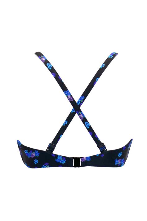 Free Spirit Lightly Padded Underwired Twist Front Bikini Top In Black Ditsy Pour Moi