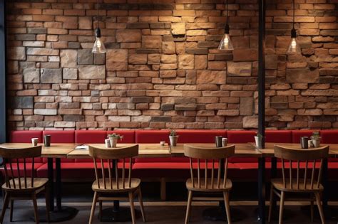 Premium Photo A Photo Of Interior Of Modern Cafe With Brick Wall And