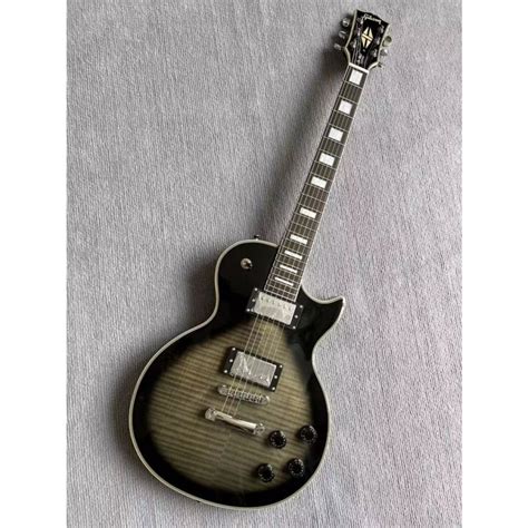 Gibson Les Paul Custom Electric Guitar Grey Black Burst Flame Maple Leaf 24 Frets Top