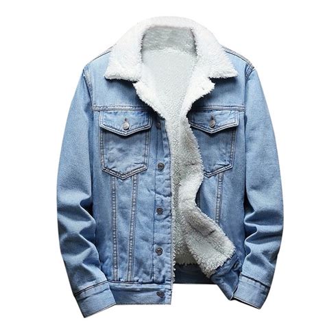 Poiuytr Men S Sherpa Fleece Lined Jean Jacket Winter Warm Thicken Lapel Denim Jacket Casual Long