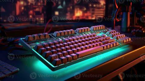 Computer gaming keyboard with neon lights on a interior gaming room background 34675892 Stock ...