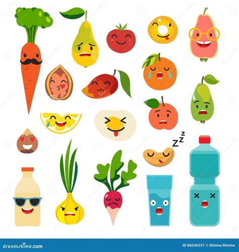 Sistema Del Vector De La Comida De Los Emoticons Etiquetas Engomadas