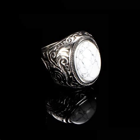 White Marble Stone Ring Stainless Steel Classy Men Collection