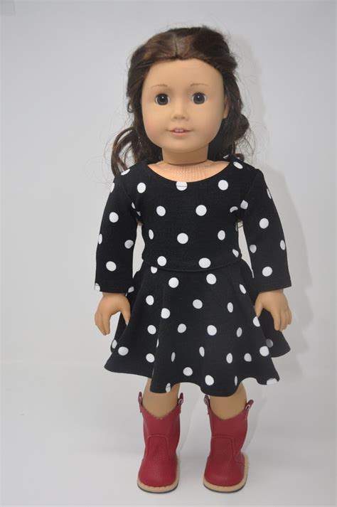 Polka Dot Doll Dress 18 Inch Doll Clothes 18 Inch Doll Dress Winter Doll Dress Black And White