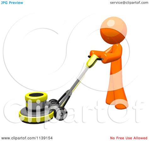 Clipart Of A 3d Orange Man Buffing A Floor 2 Royalty Free Cgi