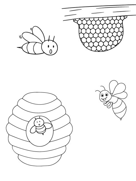 Beehive With Small And Big Bees Coloring Page Free Printable Coloring