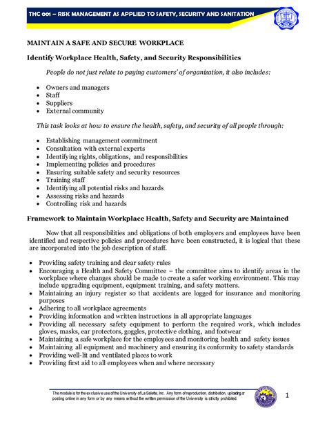 Module 4 Lecture Notes 6 Maintain A SAFE AND Secure Workplace The