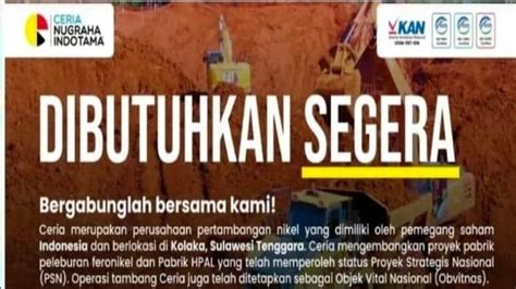 Lowongan Kerja Tambang PT Ceria Nugraha Indotama Penempatan Kolaka