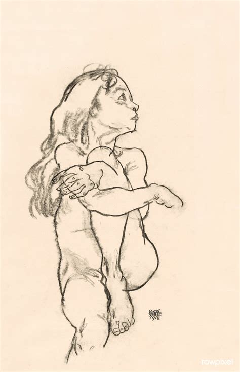 Seated Nude Girl Clasping Her Left Knee 1918 By Egon Schiele