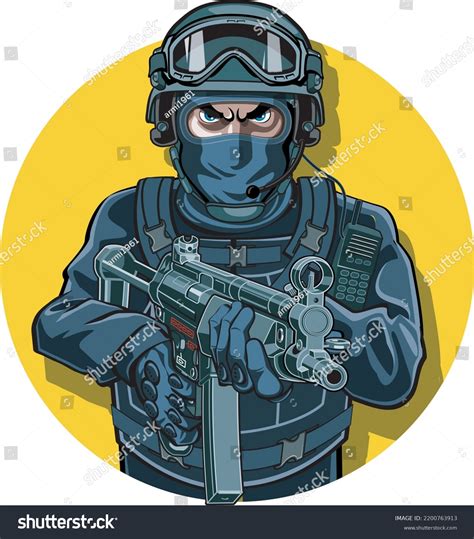 Vector Illustration Swat Officer Aiming Machine Stock Vector (Royalty Free) 2200763913 ...