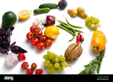 Vegetables And Fruits Swirl White Background Stock Photo Alamy