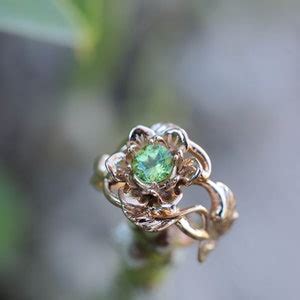 Peridot Engagement Ring Solid Gold Unique Ring Flower Ring Etsy Canada