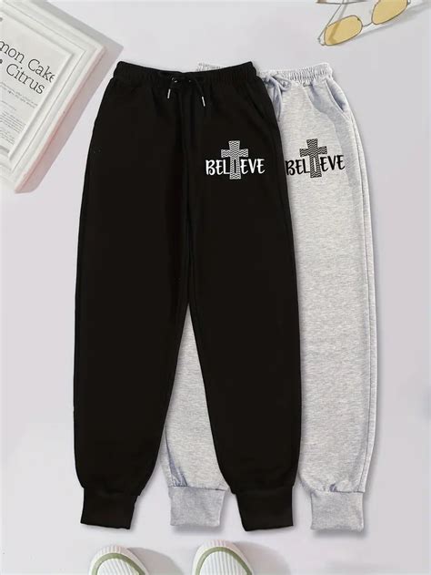 Believe Print Jogger Sweatpants Casual Drawstring Sporty Temu Denmark