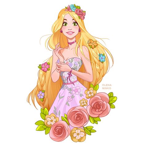 Disney Princesses In Floral Dresses And Flower Crowns