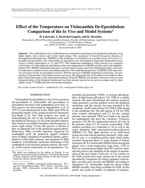 (PDF) Effect of the Temperature on Violaxanthin De-Epoxidation ...