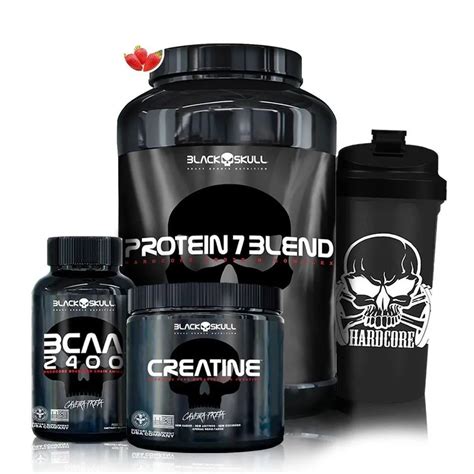 Kit Whey Protein 7 837g Bcaa 2400 100 Cápsulas Creatina Caveira