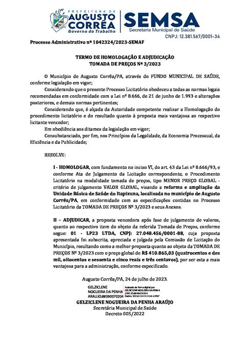 Termo de Ratificação assinado 1 Prefeitura Municipal de Augusto