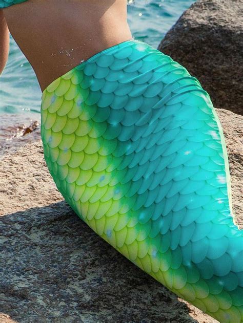 Shein Swim Vcay Fish Scales Print Bikini Swimsuit With Mermaid Tail Beach Skirt Shein Usa