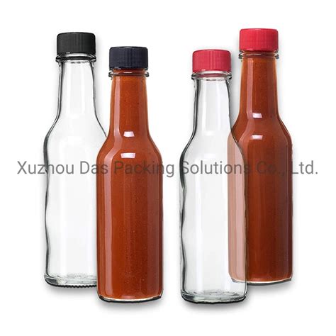 24 Pack 5 Oz Clear Glass Hot Sauce Woozy Bottles With Black Cap Shrink Band And Orifice