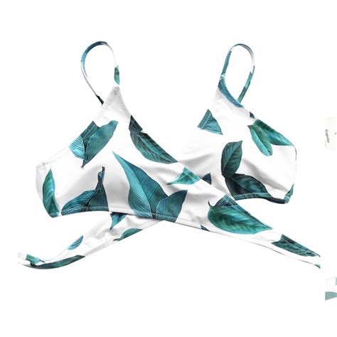 Cupshe Swim Cupshe Fresh Leaves Cross Padding Bikini Set Poshmark