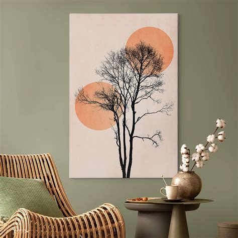 Tableau Sur Toile Soleil Et Lune En Orange Kubistika Wall Art Fr