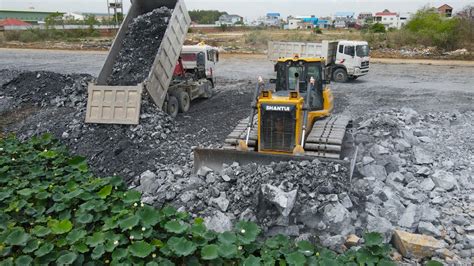 The Best Processing Land Filling With Rock By Operator Bulldozer And