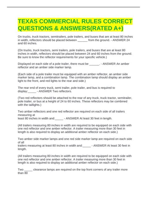 TEXAS COMMERCIAL RULES CORRECT QUESTIONS & ANSWERS(RATED A+) - TEXAS