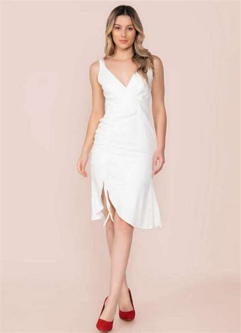 Vestido Curto Em Viscose Zipper Nas Costas Off White Lamis