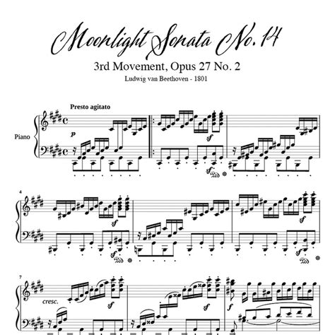 Moonlight Sonata Rd Movement Sheet Music Full Piano Arrangement By