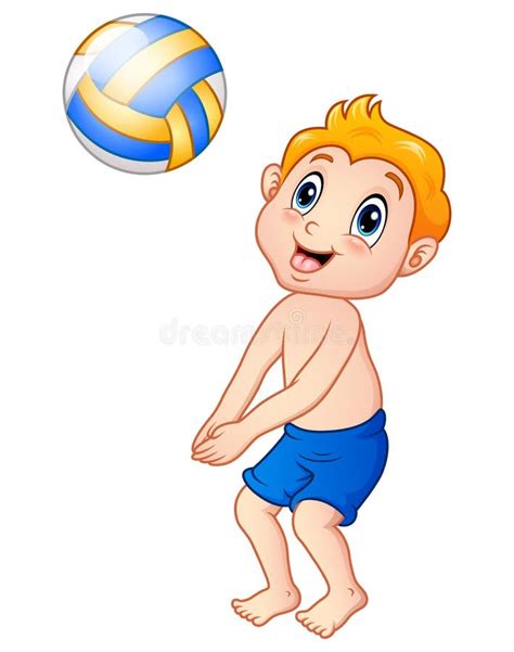 Funny Little Boy Playing Beach Volley Stock Vector Illustration Of