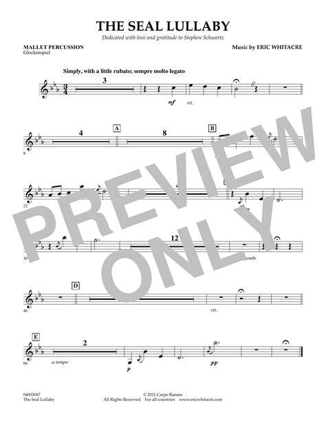 The Seal Lullaby Mallet Percussion By Eric Whitacre Sheet Music For