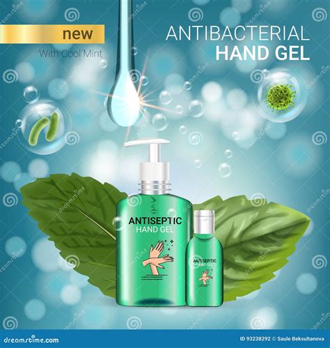 Cool Mint Flavor Antibacterial Hand Gel Ads Vector Illustration With