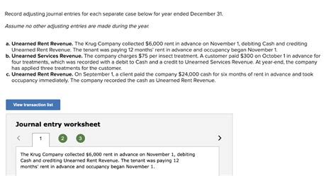 Solved Unearned Rent Revenue The Krug Company Collected Chegg