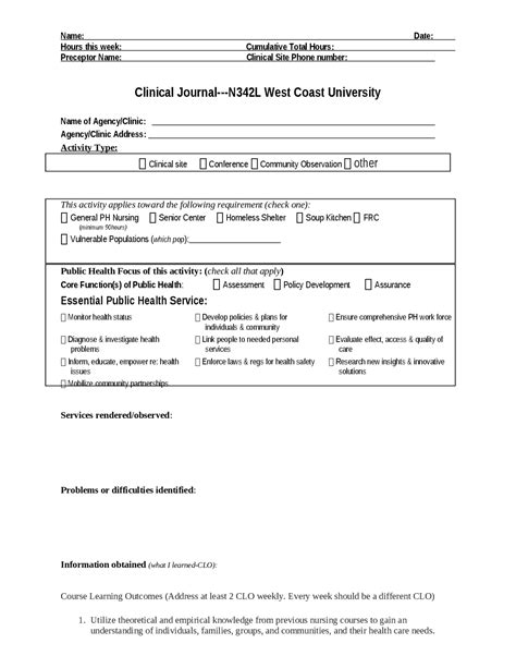 Clinical journals with clos | Study notes Nursing | Docsity
