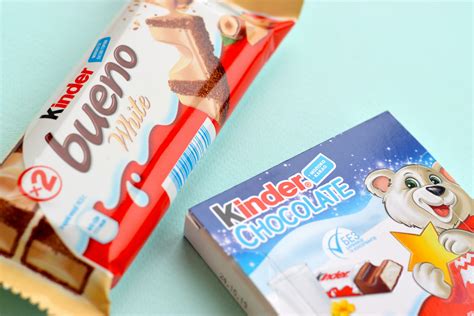 Kinder Chocolate small box for kids and bueno white chocolate bar made by Ferrero SpA. Kinder is ...