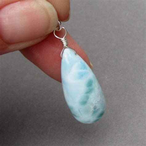 Sterling Silver Wire Wrapped Larimar Necklace Pendant Etsy