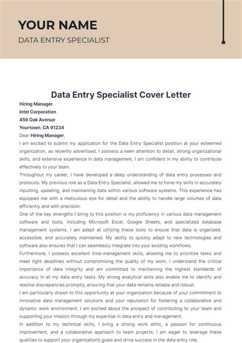 Free Data Entry Specialist Cover Letter Template Edit Online