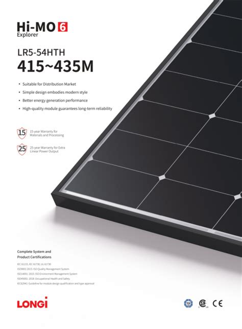 Panou Solar Longi 420W Hi MO6 Fotovoltaic Monocristalin LR5 54HTH 415