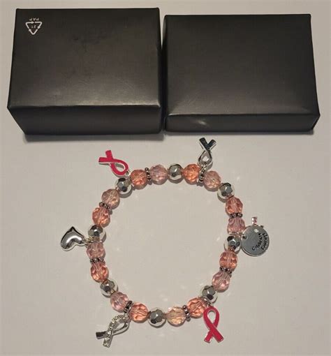 Breast Cancer Crusade Ribbon Charm Bracelet Pink Silvertone Ribbons